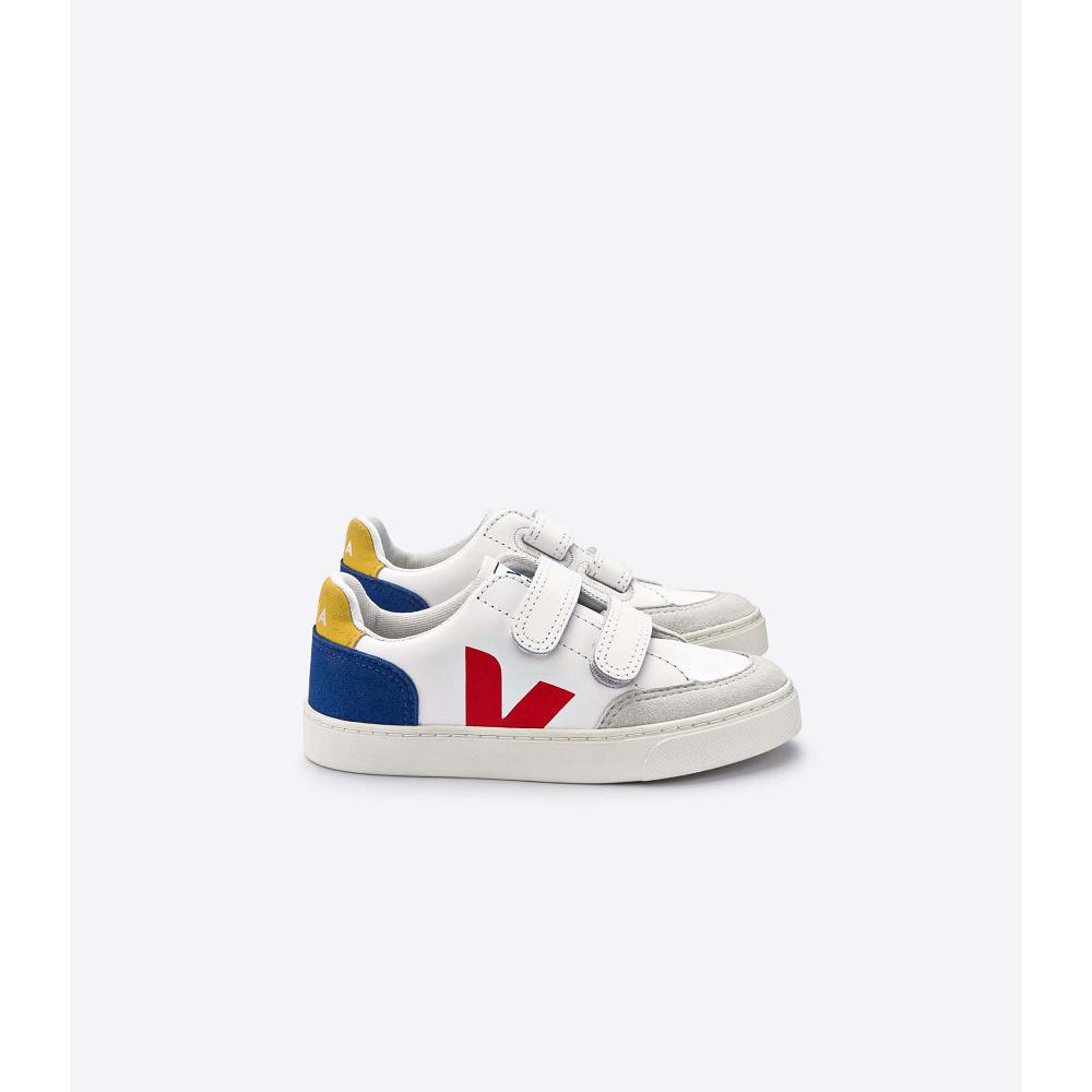 Veja V-12 LEATHER Kids\' Sneakers White/Red/Blue | NZ 881HAP